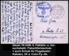 RERIK (MECKL)a 1940 (4.3.) 2K + Blauer 1K-HdN: 5. Flaklehr-  U.  V E R S U C H S B A T T R. - Flakartillerieschule... - Other & Unclassified