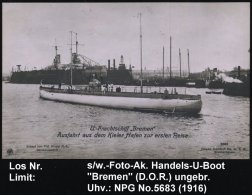 Kiel 1916 S/w.-Foto-Ak.: U-Frachtschiff "Bremen" Ausfahrt.. Zur Ersten Reise (Erbaut Friedr. Krupp AG,... - Other & Unclassified