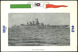 ITALIEN 1935 (ca.) 5 Verschiedene S/w.-Foto-Ak. Mit Farbigem Kriegsmarine-Wimpel U. Liktorenbündel: "Vittorio... - Other & Unclassified