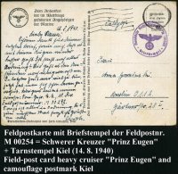 Kiel 1940 (14.8.) Stummer MaWellenSt. = Tarnstempel Kiel + Viol. 1K-HdN: Feldpostnr. M 00292 = Schwerer Kreuzer... - Other & Unclassified