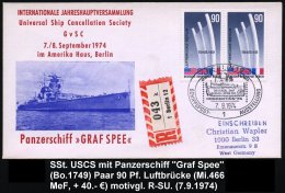 1 BERLIN 12/ CONVENTION´74/ SCHIFFSPOST-AUSSTELLUNG 1974 (7.9.) SSt = Panzerschiff "Graf Spee" Auf Paar 90... - Other & Unclassified