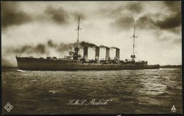 DEUTSCHES REICH 1914 (ca.) Monochrome Foto-Ak.: S.M.S. "Rostock" (= M.S.P. No.32) Kleiner Kreuzer, Am 31.5.1916 In... - Other & Unclassified