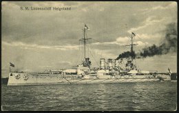 DEUTSCHES REICH 1914 (7.12.) S/w.-Foto-Ak.: S.M. Linienschiff Helgoland (= M.S.P. 13) + Viol. 2L: Marine-Feldpost/... - Other & Unclassified