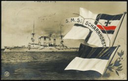 DEUTSCHES REICH 1911 (24.3.) Zweifarbige, Patriot. Foto-Ak.: S.M.S. SCHARNHORST = Großer Kreuzer, In Der... - Other & Unclassified