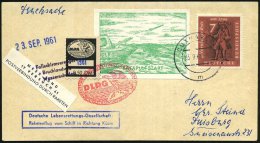 CUXHAVEN 1/ M 1961 (23.9.) 2K + DLRG-Spendenmarke 50 Pf. + Label: MEER-LAND/..POSTVERBINDUNG DURCH RAKETEN +... - Other & Unclassified