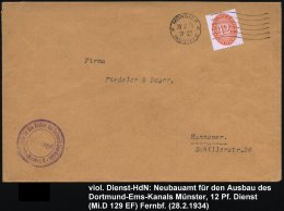 MÜNSTER/ *IV/ (WESTF.)2 1934 (28.2.) MaWellenSt Auf EF 12 Pf. Dienst + Viol.HdN: Neubauamt Für Den Ausbau... - Other & Unclassified