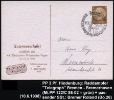 Bremen/ Allgem.Postwertzeichen-Ausstellung 1938 (10.6.) SSt = Roland Klar Auf PP 3 Pf. Hindenbg.: Unterweserfahrt/... - Other & Unclassified