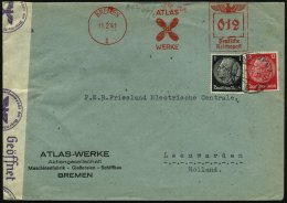 BREMEN/ 1/ ATLAS/ WERKE 1941 (11.2.) AFS 12 Pf. = Schifssschraube + Zusatzfrankatur 1 Pf. U. 12 Pf. Hindenbg.... - Other & Unclassified