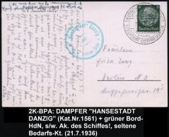 DEUTSCHES REICH 1936 (21.7.) 2K-BPA: DEUTSCHE SCHIFFSPOST/MS/HANSESTADT DANZIG/SWINEMÜNDE-/PILLAU/SEEDIENST... - Other & Unclassified