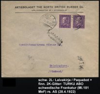 SCHWEDEN /  FINNLAND 1922 (28.4.) Schweden 2x 20 Ö. Freimarke, 2x Finn. 2K-Gitter: * TURKU * ABO * + Seltener,... - Other & Unclassified