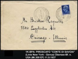 ITALIEN 1937 (11.9.) 2K-BPA: PIROSCAFO "CONTE DI SAVOIA"/* NEW YORK GENOVA * , EF 1,25 L. , Klar Gest.... - Sonstige & Ohne Zuordnung