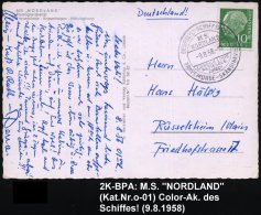 B.R.D. 1958 (9.8.) 2K-BPA: DEUTSCHE SCHIFFSPOST/M.S./NORDLAND/LÜBECK... - Other & Unclassified