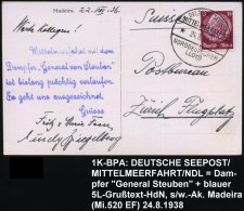 DEUTSCHES REICH 1936 (24.8.) 1K-BPA: DEUTSCHE SEEPOST/MITTELMEERFAHRT/**/ND/L Klar A.EF 15 Pf. Hindenbg. (Mi.520... - Sonstige & Ohne Zuordnung