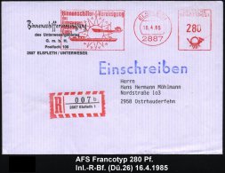 2887 ELSFLETH/ Binnenschiffer-Vereinigung.. 1985 (16.4.) AFS 280 Pf. = 2 Binnen-Frachtschiffe (vor Sonne) + RZ:... - Other & Unclassified