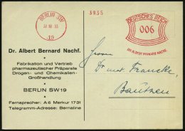 BERLIN SW/ 19/ DR.ALBERT BERNHARD NACHF. 1933 (31.10.) AFS Auf Firmen-Kt.: Vertreterbesuch.. (rs. Monogr.-Logo)... - Other & Unclassified