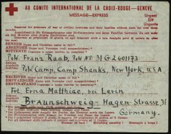 SCHWEIZ 1946 (18.1.) Rotes Rotkreuz-Formular: AU COMITE INTERNAT. DE LA CROIX-ROUGE - GENEVE / MESSAGE - EXPRESS... - Other & Unclassified