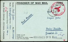 CANADA /  DEUTSCHES REICH 1944 (8.11.) 1K: P.O.W./133 + Schw. Zensur-1L: EXAMINED BY D.B.... + Hs. Nr. 612 (Wo.5) +... - Other & Unclassified