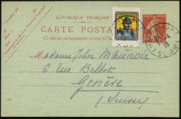 FRANKREICH 1916 (1.4.) Ausl.-P 10 C. Säerin + Rotkreuz-Spendenmarke: Verwundetenhilfe = Infaterist Mit... - Other & Unclassified