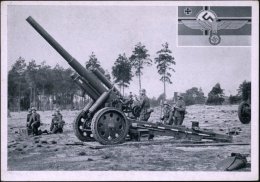 DEUTSCHES REICH 1940 (ca.) S/w.-Foto-Ak.: Schw. Artillerie, 15cm-Geschütz (NS-Kriegsflagge) Ungebr. (Nr.5934... - Other & Unclassified