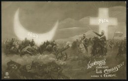 FRANKREICH 1913 (Jan.) Monochrome Propaganda-Ak.: Kreuz Besiegt Halbmond 1912 = Balkankriege ("1453" = Verlust Von... - Other & Unclassified