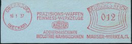 OBERNDORF/ (NECKAR)/ PRÄZISIONS-WAFFEN/ FEINMESS-WERKZEUGE/ MAUSER.. 1937 AFS (Logo) Klar Auf Teil-Vs. =... - Other & Unclassified