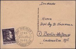 (15) WEIMAR 1/ 1749/ Goethe/ 1949/ 28.AUGUST 1949 (28.8.) SSt Auf EF 6 Pf.+ 4 Pf. Goethe = Bildnis Nach Schmoll... - Other & Unclassified