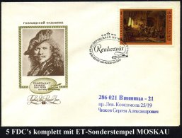 UdSSR 1976 (25.11.) "350. Geburtstag Rembrandt" (Museum Eremitage) Kompl. Satz Und Block , Klar Gest. Auf 5 FDC-SU.... - Other & Unclassified