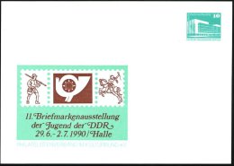 Halle 1990 PP 10 Pf. PdR. Grün: 11. Briefm.Ausst. Der DDR = Dürers Kupferstich "Der Postreiter" , Ungebr.... - Other & Unclassified