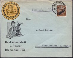 BLUMENAU/ *(SACHSEN)* 1935 (26.2.) 1K Auf Reklame-Bf: Baukastenfabrik E.Reuter + Gold-Vignette: 75 Jahre Reuter... - Other & Unclassified