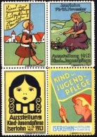 Iserlohn 1913 (Nov.) 4 Verschied. Color-Vign.: Ausstellung Kind- U. Jugendpflege Als Zusammendruck-4er-Block (4... - Sonstige & Ohne Zuordnung