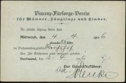 DORTMUND/ *3f 1906 (2.4.) 1K-Gitter Auf Orts-P 2 Pf. Germania + Zudruck: Vincenz-Fürsorge-Verein Für... - Sonstige & Ohne Zuordnung