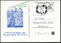 TSCHECHOSLOWAKEI 1991 (17.10.) PP 1 Kc. Postreiter, Schw.: "50 Jahre Ghetto U. KZ Theresienstadt" + Zudruck:... - Other & Unclassified