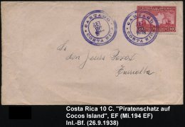 COSTA RICA 1938 (26.9.) 10 C. "Piratenschatz Auf Der Cocos-Insel", EF (Segelschiff, Landkarte) , Viol. 3K: CARTAGO/... - Other & Unclassified