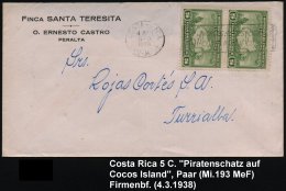 COSTA RICA 1938 (4.3.) 5 C. "Piratenschatz Auf Der Cocos-Insel" (Segelschiffe, Landkarte) Reine MeF: Paar , Sauber... - Other & Unclassified