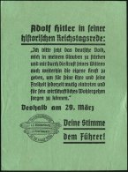 DEUTSCHES REICH 1936 (29.3.) Zeppelin-Propaganda-Flugblatt: .. "Deine Stimme Dem Führer!" (LZ "Hindenburg" U.... - Other & Unclassified