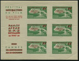 FRANKREICH 1947 (Sept.) 25 F./150 F. Ungez. Spendenmarken-Kleinbogen "FESTIVAL DU FILM 1947 CANNES" (roter... - Other & Unclassified