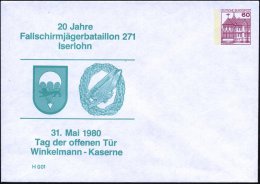 Iserlohn 1980 (31.5.) PU 60 Pf. Burgen: 20 Jahre Fallschirmjägerbataillon 271 = Fallschirnjäger-Abzeichen... - Other & Unclassified