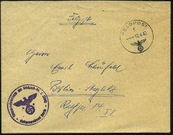 DT.BES.FRANKREICH 1942 (12.4.) 1K: FELDPOST/f/--- + Viol. 1K-HdN: Feldpost-Nr. L 23882/ Luftgaupostamt Paris =... - Other & Unclassified