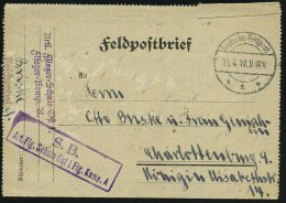 DEUTSCHES REICH 1918 (14.4.) 1K-Steg: Deutsche Feldpost/*** = Tarnstempel + Seltener, Viol. Ra.2: .. Art. Flg.... - Other & Unclassified