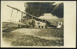 DEUTSCHES REICH 1916 (Juli) S/w.-Foto-Ak.: Kampfflugzeug LVG C II (?), Rs. Hs. Text: "Ein Flugzeug.. Am Ringhof... - Other & Unclassified