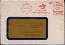 ROSTOCK/ 1/ ERNST HEINKEL/ FLUGZEUGWERKE 1942 (23.7.) AFS (Firmen-Logo = Geflügeltes "H") Inl.-Bf. Aus Der... - Other & Unclassified