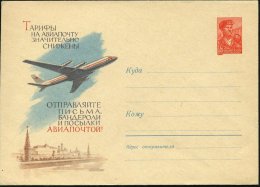 UdSSR 1960 LU 60 Kop. Stahlarbeiter, Rot: Luftpostwerbung = Turboprop-Flugzeug Ilyushin "Il-18 W" (über Kreml)... - Autres & Non Classés