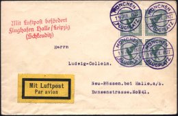 MÜNCHEN/ FLUGPLATZ 1927 (19.7.) Violetter 1K. (Mi.A 48-01 B, Je 17,50 EUR) 4 X Klar Einzeln A. 4er-Block 5 Pf.... - Other & Unclassified