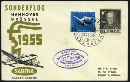 (20a) HANNOVER/ FLUGHAFEN 1955 (23.4.) HWSt (Bo.108 Ty.I) Auf DLH 15 Pf. Etc. + Viol. Oval-HdN: SABENA/..Deutsche... - Other & Unclassified