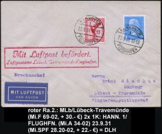 Lübeck 1931 (23.9.) Roter Ra.2: MLb/Luftpostamt Lübeck-Travemünde Flughafen (Mi.F 69-02, + 30.-EUR)... - Other & Unclassified