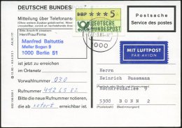 1000 BERLIN 421/ C 1986 (27.3.) 1K Auf Seltener EF 5 Pf. ATM (Mi.1) N U R  Luftpostgebühr Für Portofreie... - Other & Unclassified