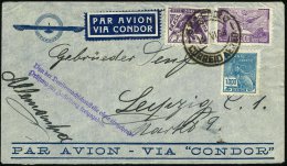 BRASILIEN 1936 (22.6.) 3000 Rs. Flp. U.a. , Blauer LPZ "PAR AVION VIA CONDOR" + Rs.1K MitMinutenangabe + Viol.2L:... - Other & Unclassified