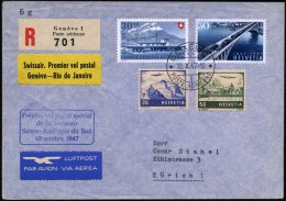 SCHWEIZ 1947 (10.10.) Erstflug (SWISSAIR): Genf - Rio De Janeiro (rs. AS) Flp. 30 C. U. 50 C. Etc. (Mi.387, 389,... - Autres & Non Classés