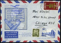 SAARLAND 1956 (Apr.) Saar-Mitläufer DLH-Erstflug Hamburg - Ffm - Montreal - Chicago, Etappe Chicago (rs. AS)... - Autres & Non Classés
