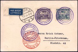 POLEN 1934 (1.5.) Erstflug-Kt. DLH/LOT: Warschau - Berlin ,3x Viol.Flp-SSt: Warszawa 19/PIER WSZY LOT DO BERLINA,... - Other & Unclassified
